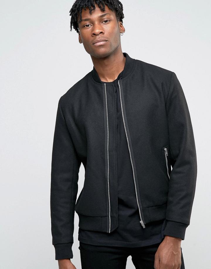 Jack & Jones Wool Zipped Bomber - Black