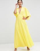 Asos Deep Plunge Cape Sleeve Maxi Dress - Yellow