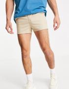 Asos Design Chino Shorter Shorts In Slim Fit With Elasticated Waist In Beige-neutral