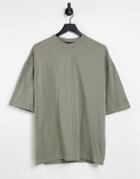 Asos Design Oversized Heavyweight T-shirt With Seam Detail In Khaki-green