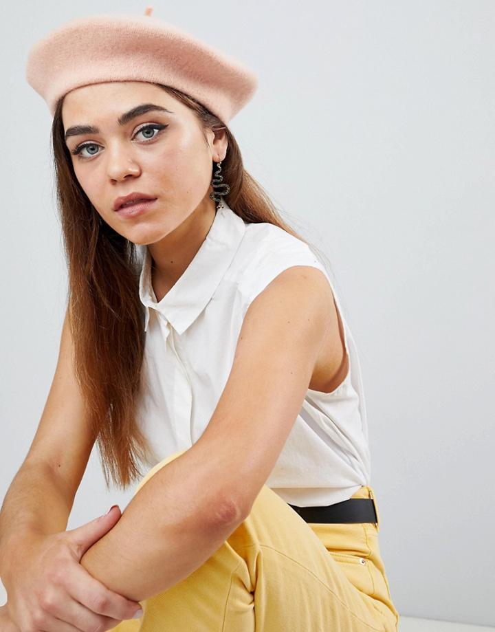 Asos Design Wool Beret - Pink