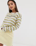 Daisy Street Oversized Long Sleeved Top In Stripe With Hollywood Graphics-white