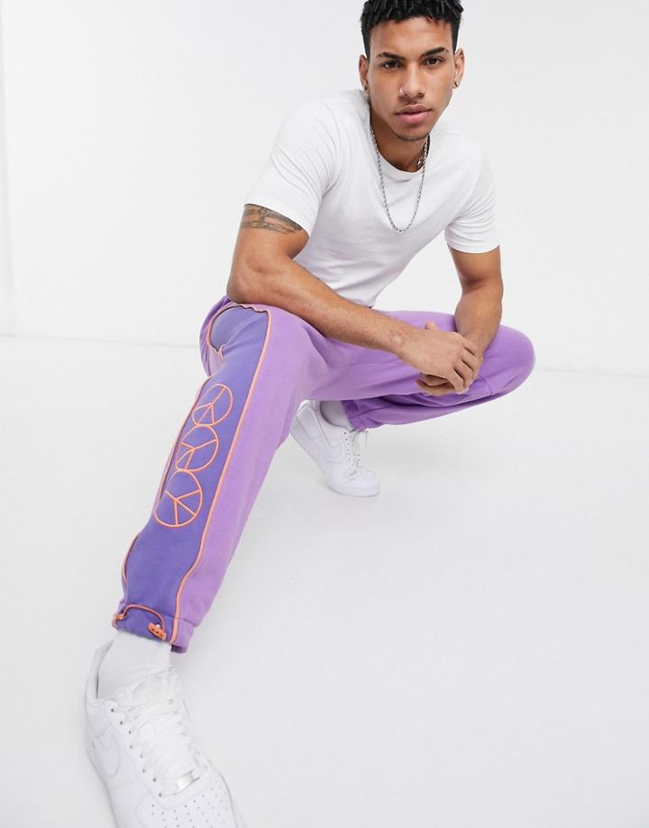Crooked Tongues Set Sweatpants With Purple Cut & Sew Panels