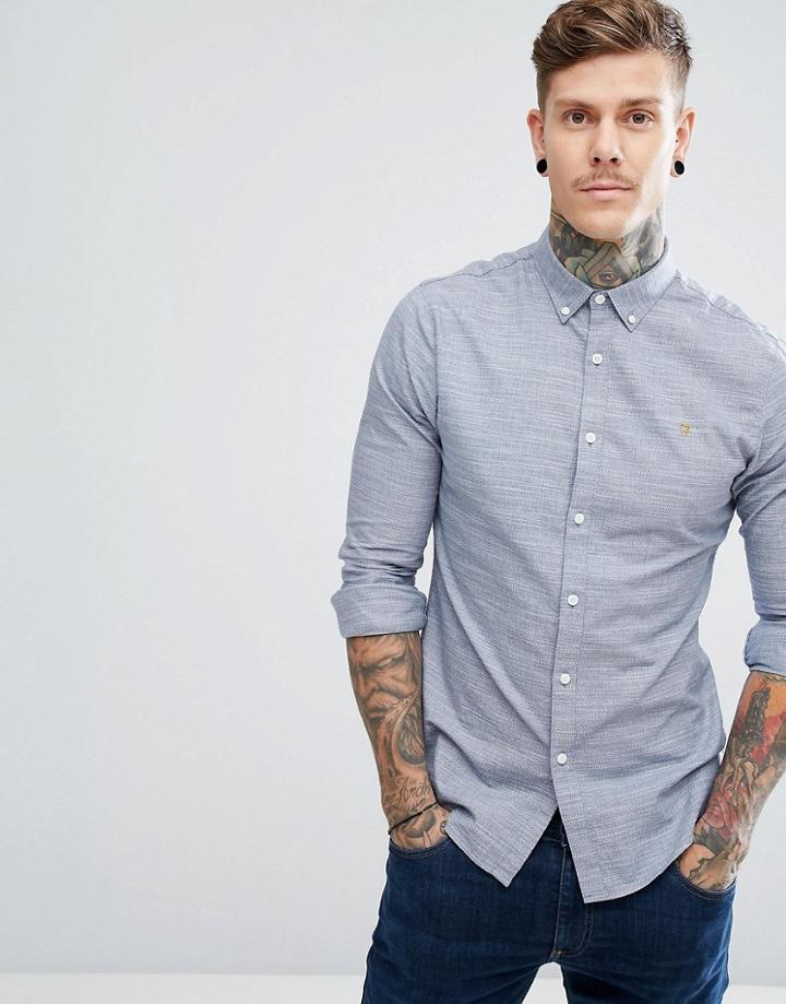 Farah Tensington Slim Fit Melange Brushed Twill Shirt In Blue - Blue