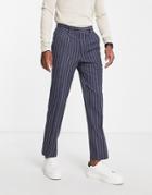 Gianni Feraud Straight Wide Leg Pinstripe Suit Pants-blues