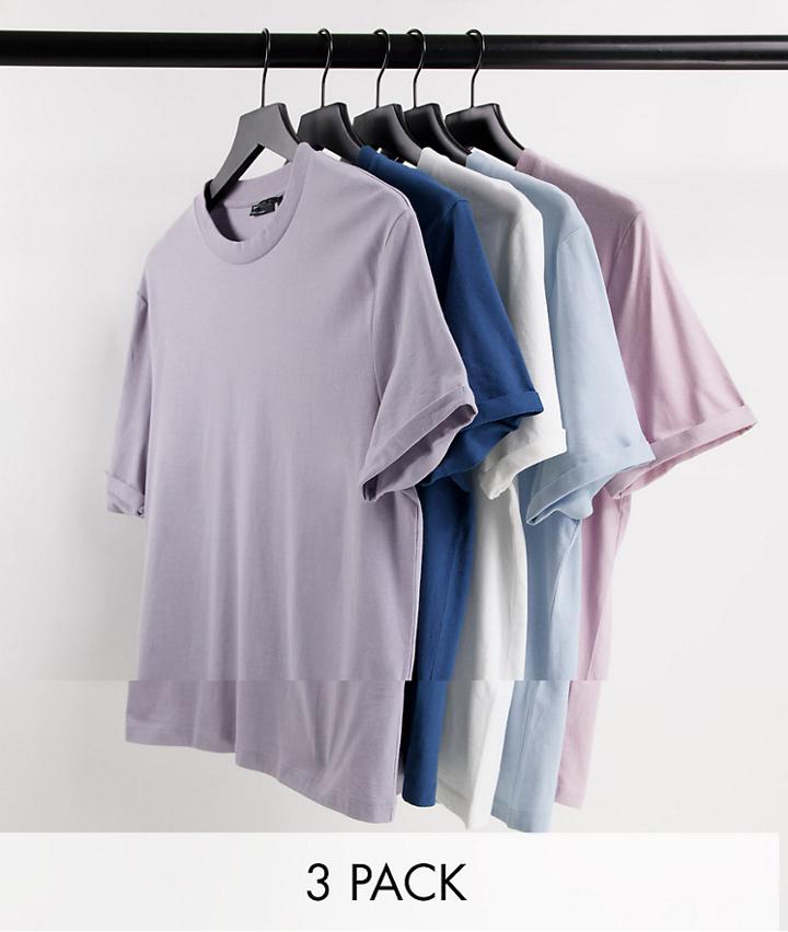 Asos Design 5 Pack T-shirt With Roll Sleeve In Multi - Multi