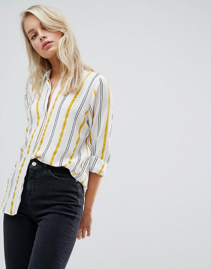 Asos Design Soft Shirt In Yellow / Navy Stripe - Multi