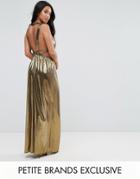 Tfnc Petite V Neck Maxi Dress With Pleated Back Panels - Gold