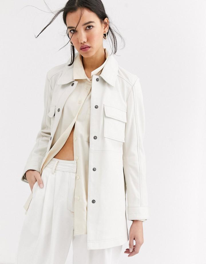 Muubaa Longline Leather Jacket In Cream