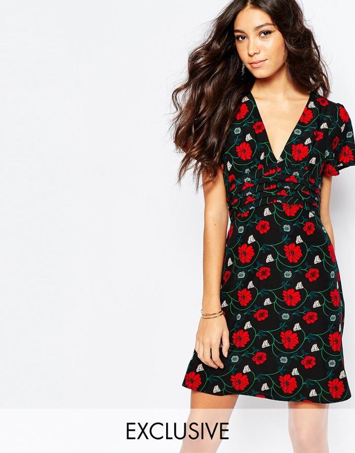 Fallen Star Tea Dress In Winter Floral Print - Multi