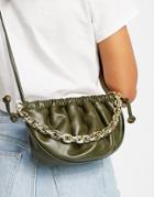 Ego Half Moon Pouch Cross Body Bag With Chain In Olive-green