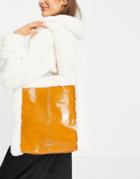 Skinnydip Faux Sherling Trim Tote Bag In Tan Patent-brown