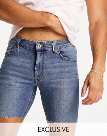 Collusion Skinny Denim Shorts In Blue-blues