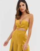 Asos Design Satin Bandeau Crop Top Two-piece-gold