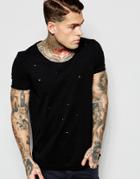 Asos T-shirt With Distressing And Raw Edge In Black - Black