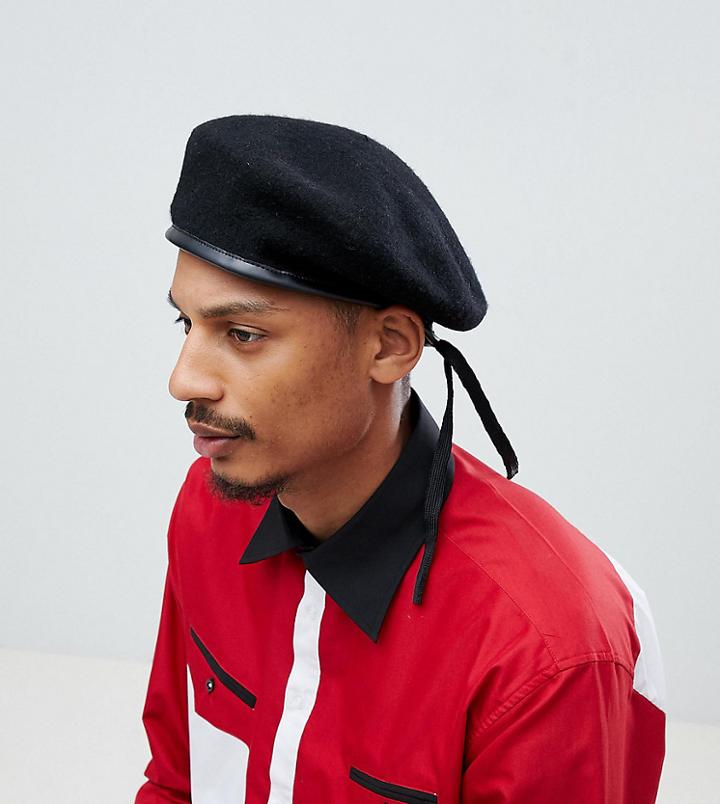 Sacred Hawk Military Beret Hat In Black - Black
