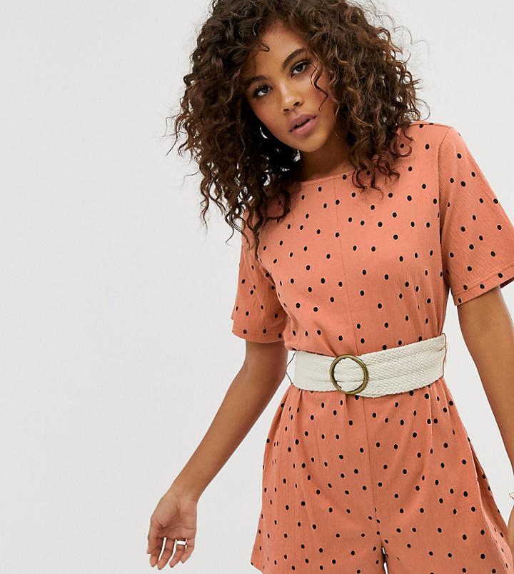 Asos Design Tall Polka Dot Belted T-shirt Romper-multi