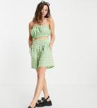 Collusion Set Gingham Seersucker Bandeau Crop Top In Green And Pink-multi
