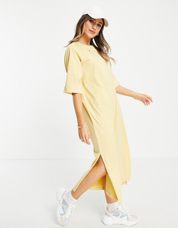 Monki Kenny Midi T-shirt Dress In Yellow
