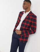 Bolongaro Trevor Buffalo Plaid Super Skinny Suit Jacket-red