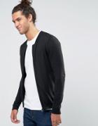 Asos Knitted Cotton Bomber Jacket In Muscle Fit - Black