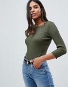 Noisy May Rimi Ribbed Fitted Sweater - Green