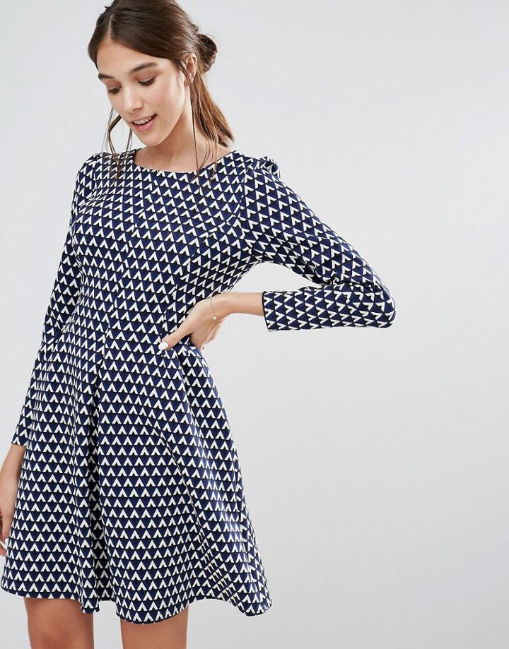 Closet Diamond Long Sleeve Scuba Dress - Navy