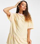 Asos Design Petite Oversized T-shirt Dress With Frill Hem In Lime And Pink Stripe-green