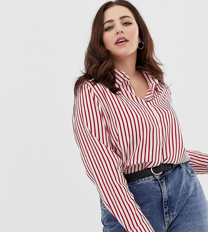 Brave Soul Plus Pattie Stripe Shirt - Red