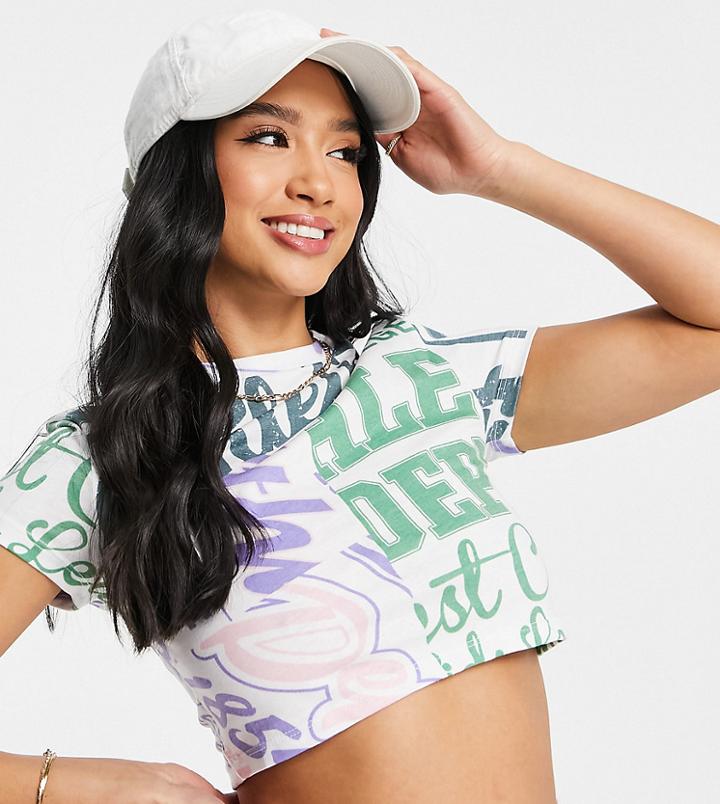 Missguided Petite Vintage Sport Crop Top In Multi