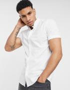 River Island Short Sleeve Muscle Fit Oxford Shirt In White