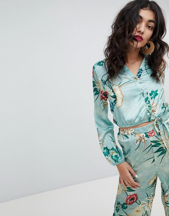 Rd & Koko Deep Plunge Wrap Long Sleeve Blouse - Multi