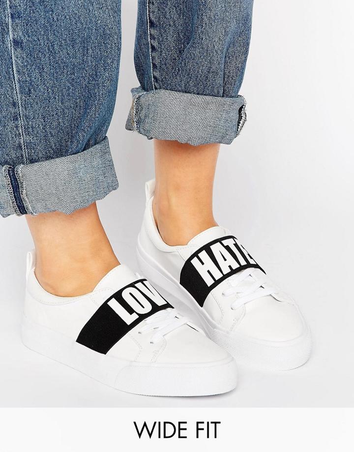 Asos Divine Wide Fit Slogan Sneakers - White