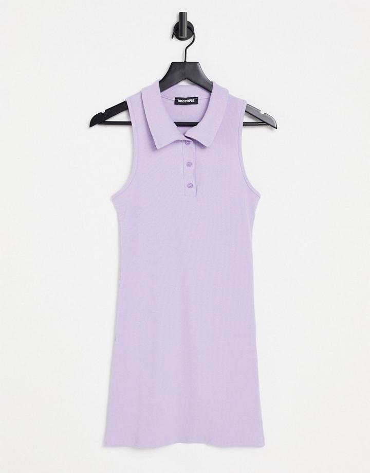 Missyempire Exclusive Ribbed Collar Detail Mini Dress In Lilac-purple