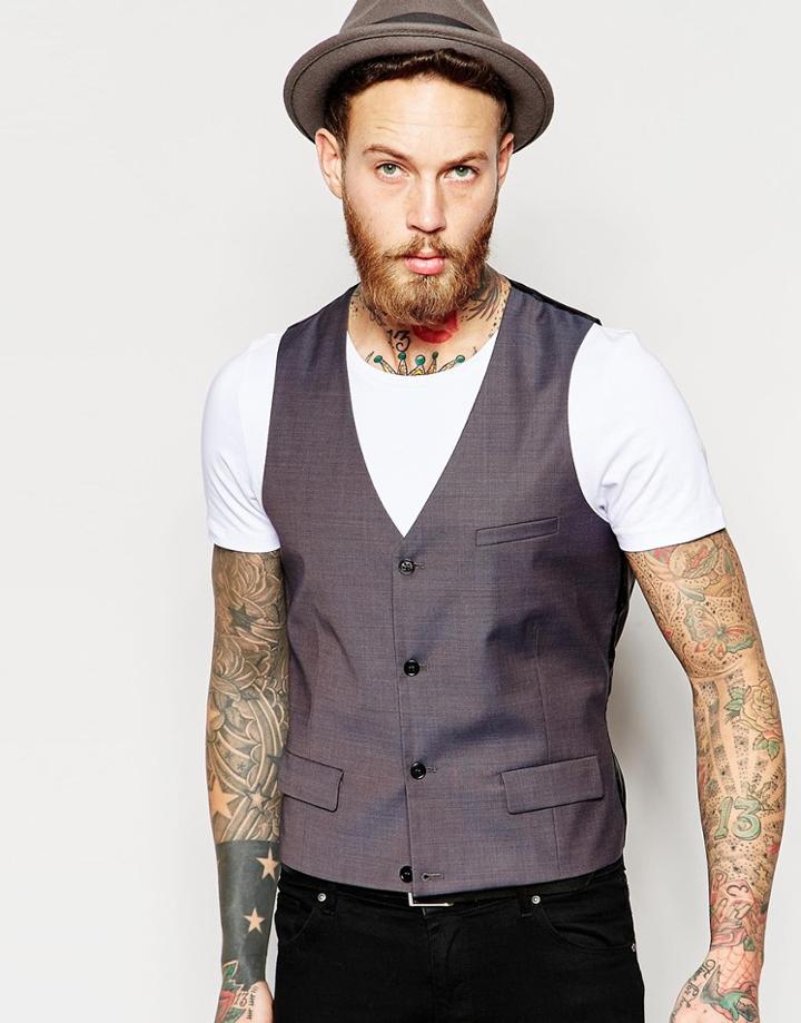 Asos Vest In Blue/gray Tonic