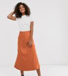 New Look Tall Satin Midi Skirt In Rust - Stone