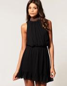 Asos Chiffon Dress With Sequin Neck - Black