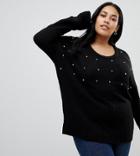 Brave Soul Plus Sweater With Pearl Embellishment - Black
