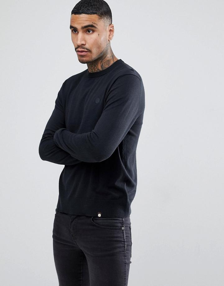 Pretty Green Hinchcliffe Crew Neck Knit Sweater In Black - Black