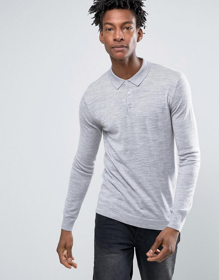 Minimum Jaylen Merino Knit Polo Long Sleeve - Gray