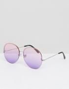 Asos Oversized Rimless Round Sunglasses In Ocean Colored Lens & Rhinestone Detail - Silver