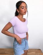 Topshop Fluffy Knitted Crop Top In Lilac-white