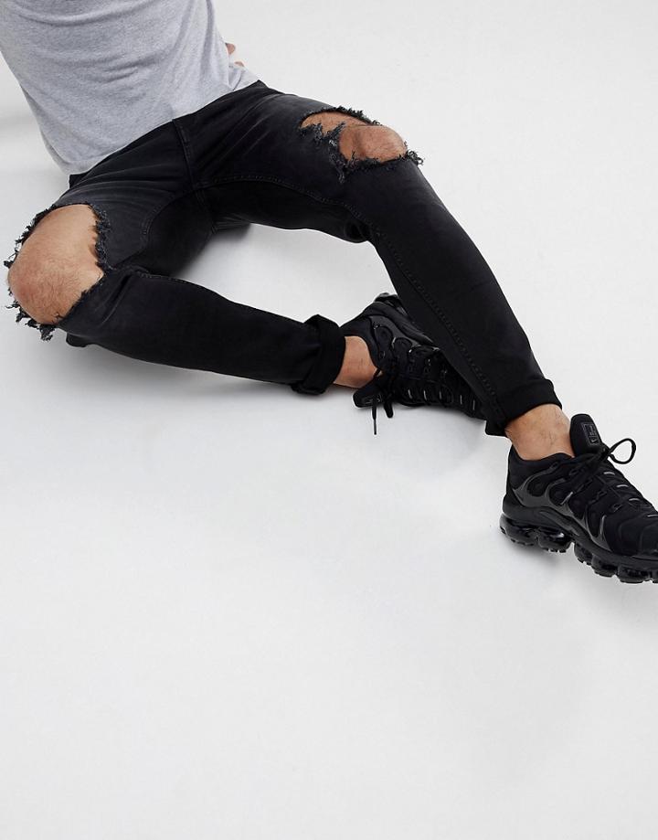 Hoxton Denim Super Skinny Jeans In Washed Black - Black