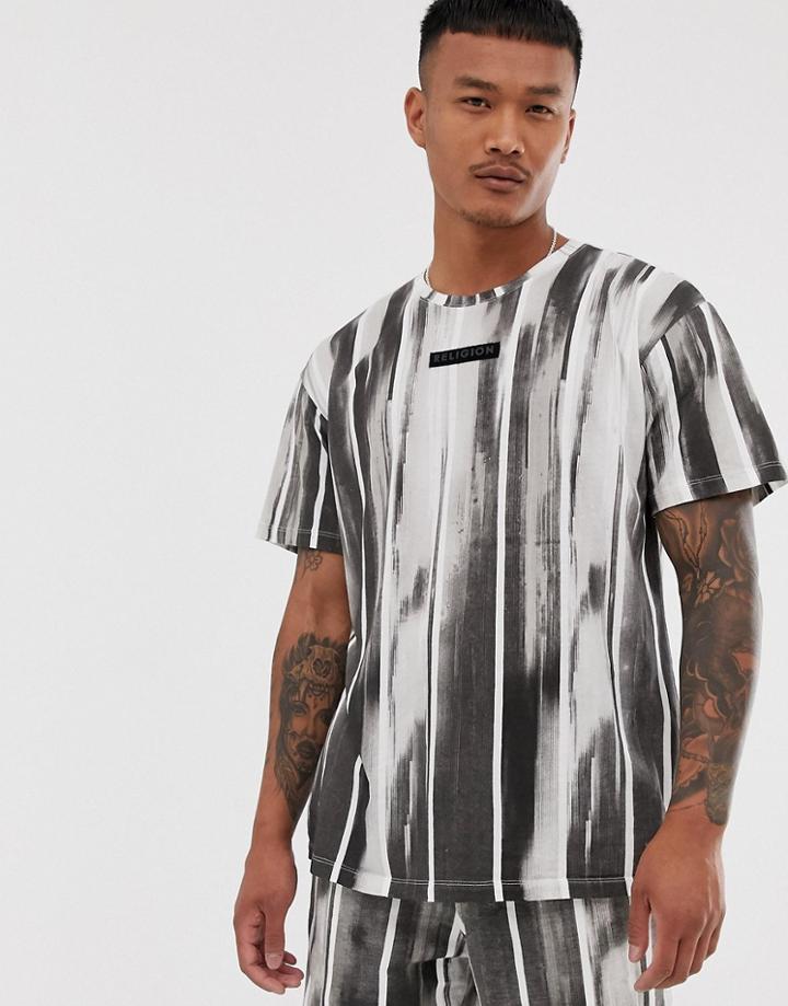 Religion Loose Fit Two-piece T-shirt With Brushed Stripe Print In Black
