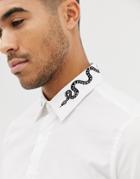 Devils Advocate Snake Embroidery Slim Fit Shirt - White