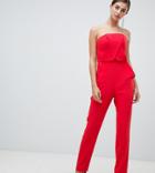 Asos Design Tall Structured Bandeau Jumpsuit With Peg Leg - Red
