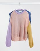 Asos Design Funnel Neck Sweater In Color Block-multi