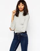 Asos Ribbed Sweater With Roll Neck And Split Cuff Detail - Gray