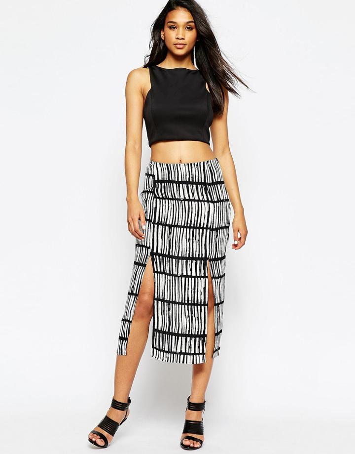 Asos Midi Skirt With Splices In Bamboo Print