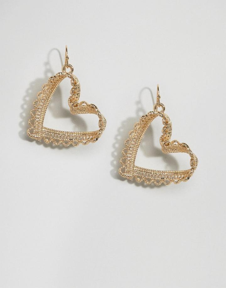 Asos Filigree Heart Earrings - Gold